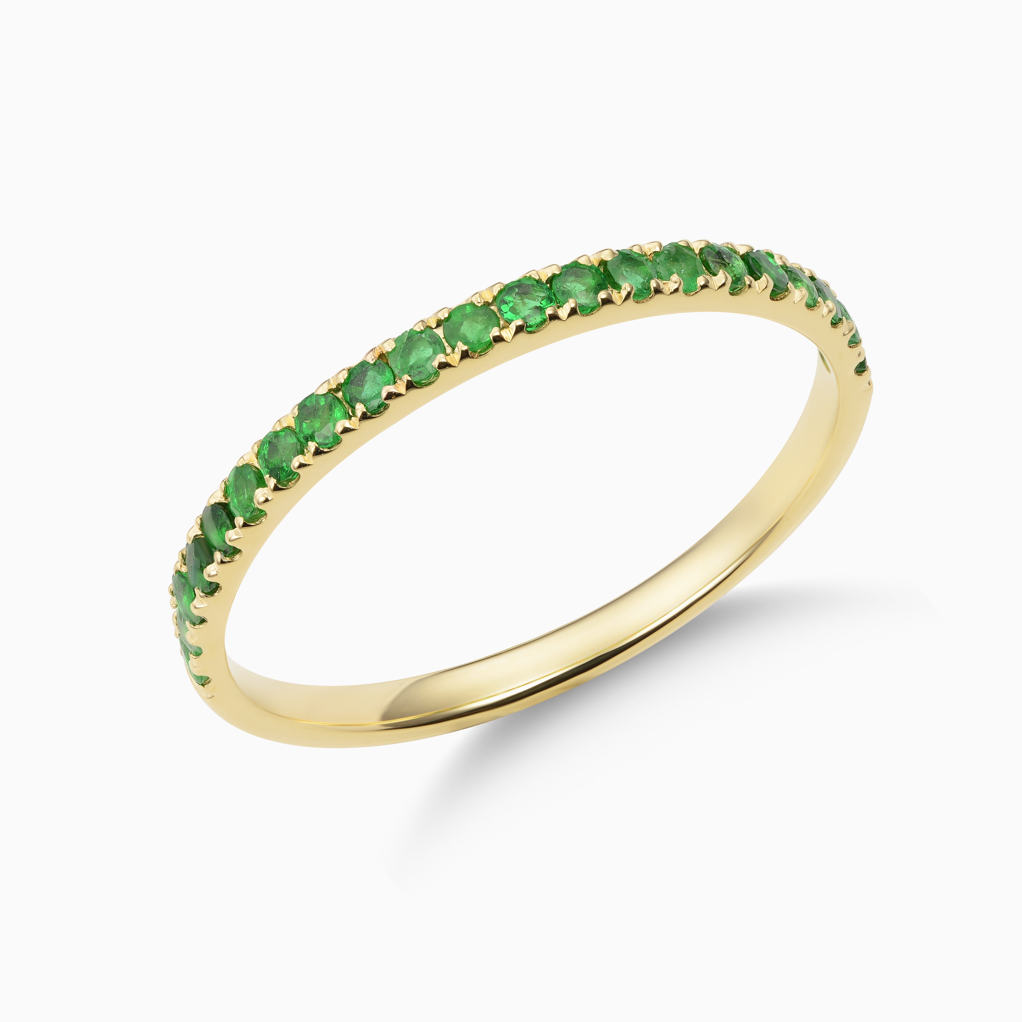 small band fine 18K gold ring for women with emerald stones