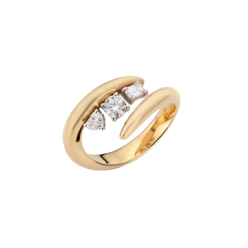 small band fine 18K gold ring for women with emerald stones