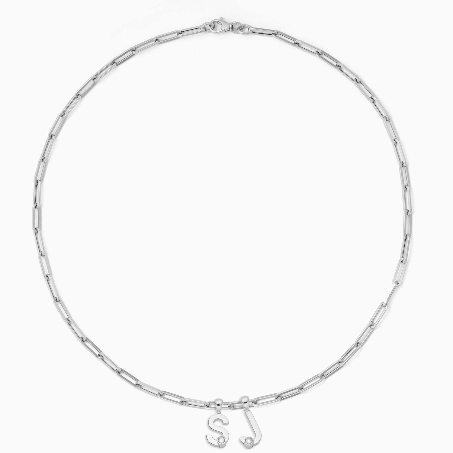 Essential Paperclip chain with 2 joujou charms in 18kt white gold