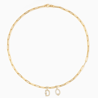 Essential Paperclip chain with 2 diamond Joujou charms in 18kt yellow gold