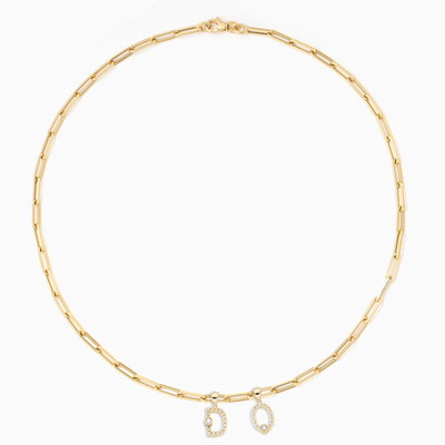 Essential Paperclip chain with 2 diamond Joujou charms in 18kt yellow gold