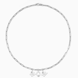 Essential Paperclip chain with 3 joujou charms in 18kt white gold