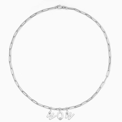 Essential Paperclip chain with 3 joujou charms in 18kt white gold