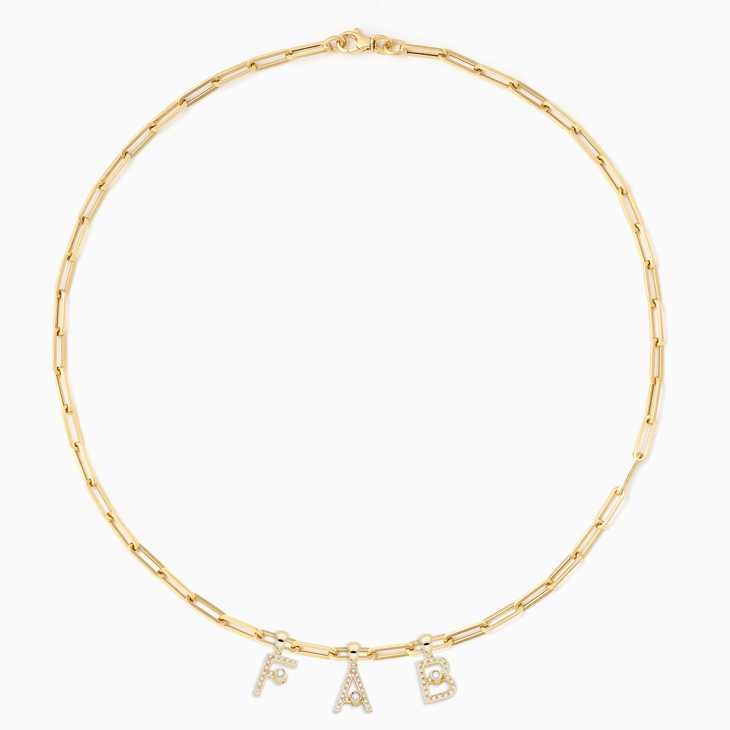 Essential Paperclip chain with 3 diamond Joujou charms in 18kt yellow gold