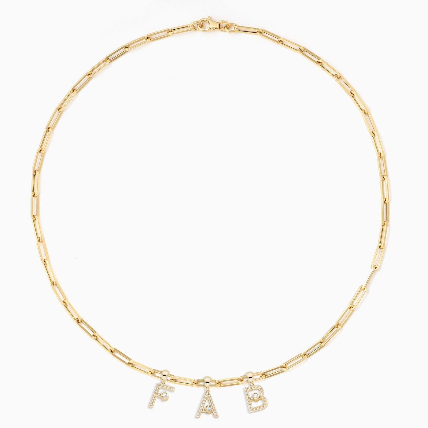 Essential Paperclip chain with 3 diamond Joujou charms in 18kt yellow gold