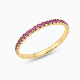 July Ruby 18kt yellow gold slim birthstone bands