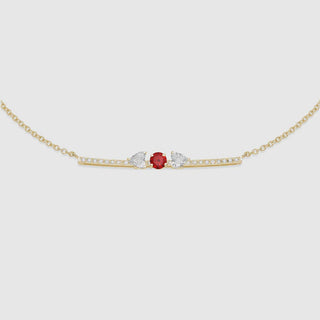 Garnet with diamond necklace 18kt yellow gold with movement