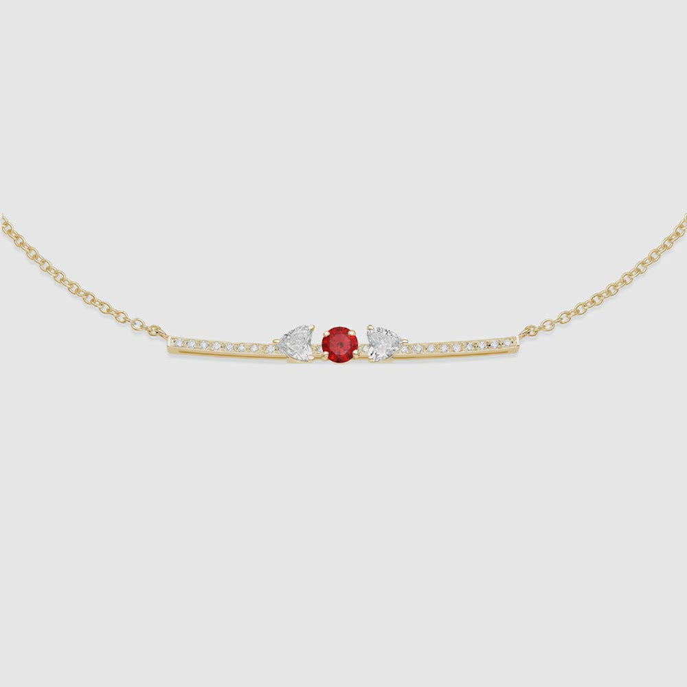 Garnet with diamond necklace 18kt yellow gold with movement