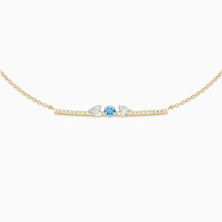 March Aquamarine with diamond necklace 18kt yellow gold 