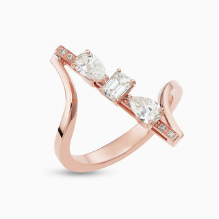 Dizzy Flirt Ring is an 18kt rose gold ring with pear and emerald shaped diamonds