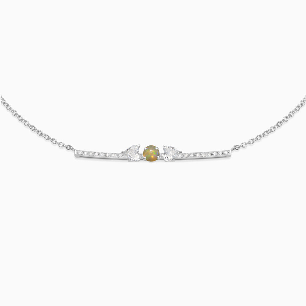 October Opal with diamond necklace 18kt white gold 