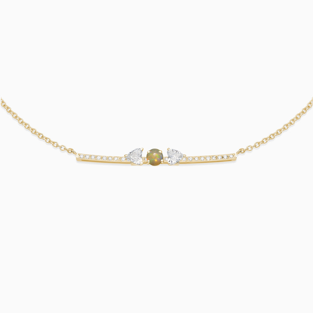 October Opal with diamond necklace 18kt yellow gold 