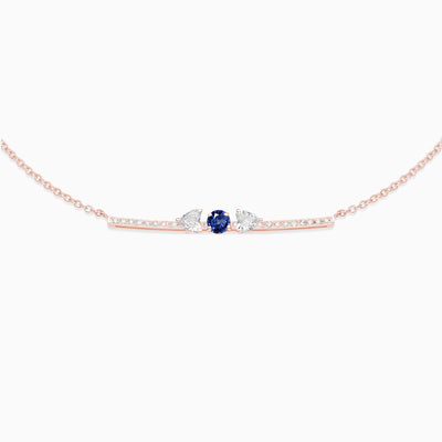 September Sapphire with diamond necklace 18kt rose gold
