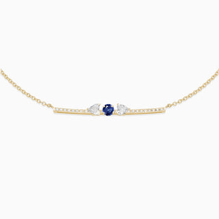 September Sapphire with diamond necklace 18kt yellow gold 
