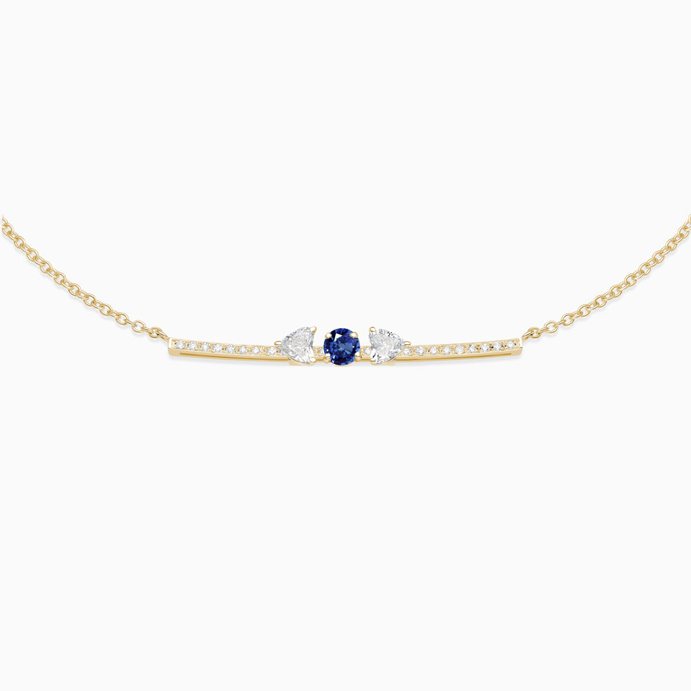 September Sapphire with diamond necklace 18kt yellow gold 