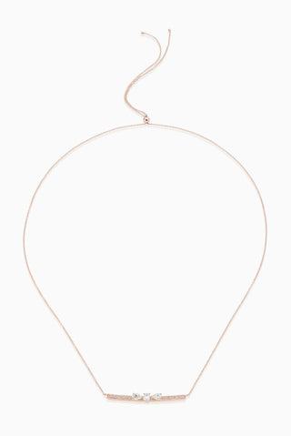 Dizzy Slide Necklace is made in 18kt rose gold with diamonds moving on a diamond line
