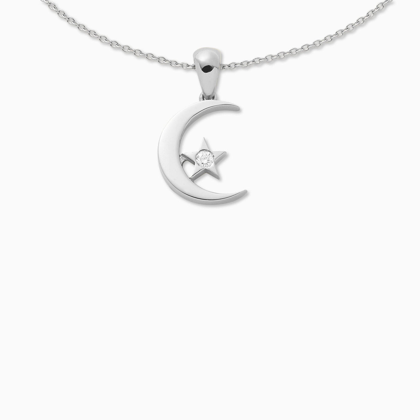 Joujou Crescent & Star Necklace in 18kt white gold