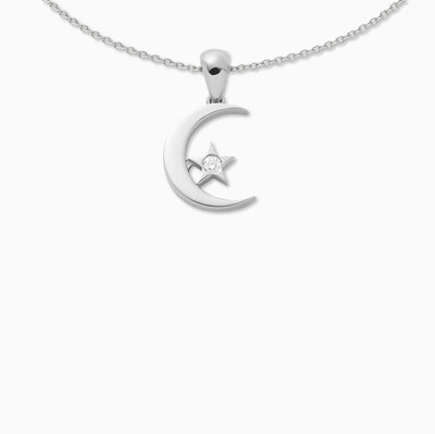 Joujou Crescent & Star Necklace in 18kt white gold