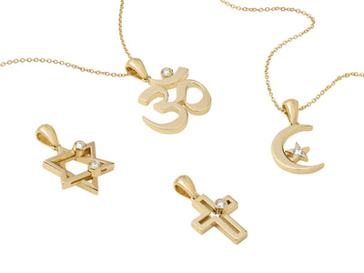 Joujou Crescent & Star Necklace and Joujou Cross Necklace and Joujou Star Necklace and Joujou Om Necklace in 18kt yellow gold 