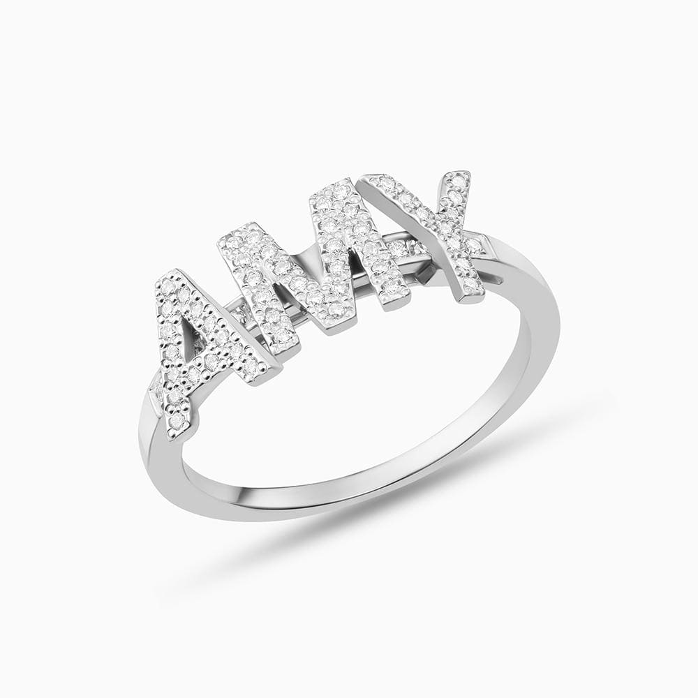 Joujou Name Band in 18kt white gold. Letters are customisable. 